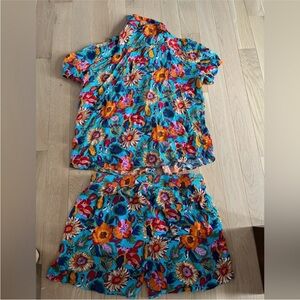 Eishopeer  Men’s Floral Short Sleeve Shirt and Shorts Set Size L